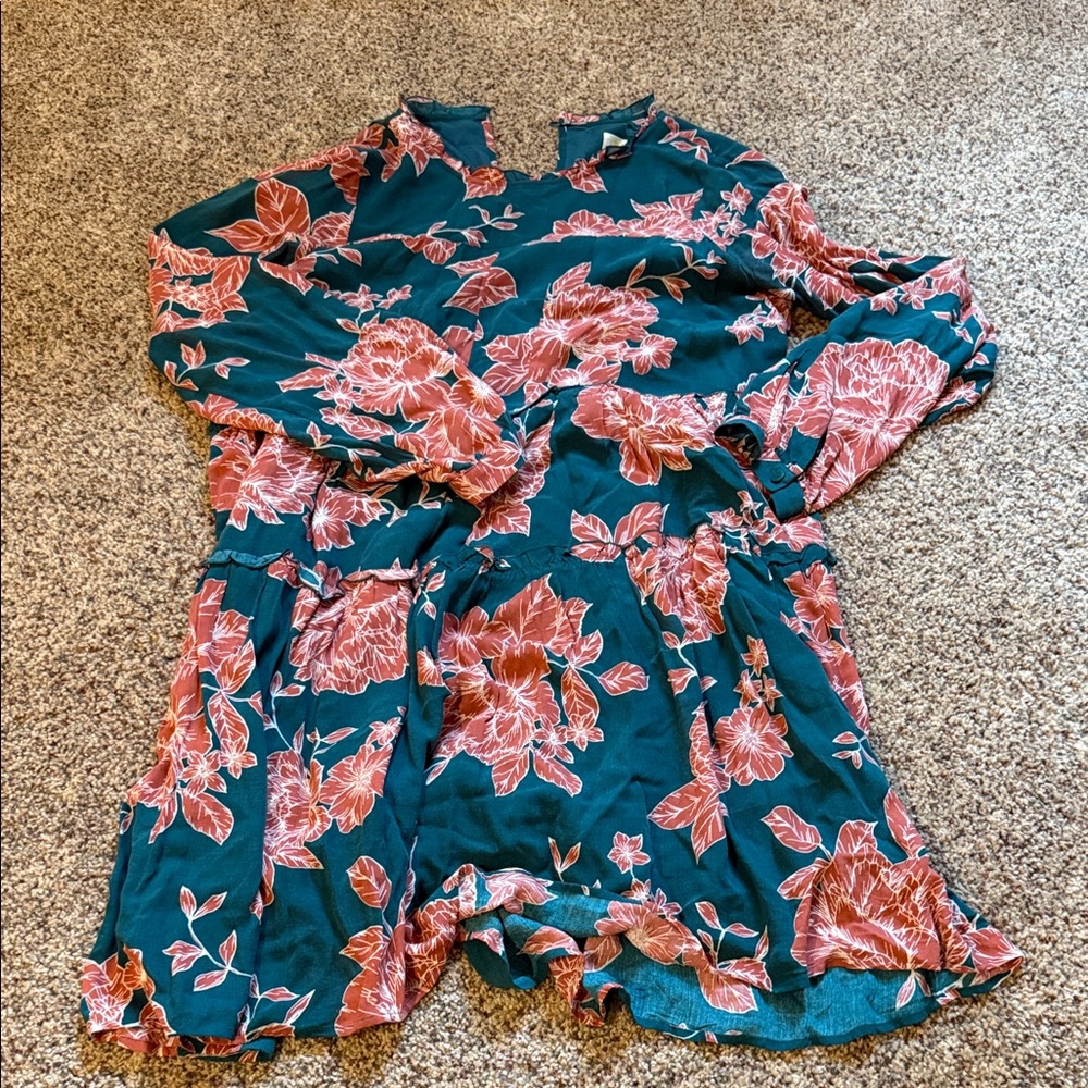 Anthropologie Maeve Teal and Coral Dress